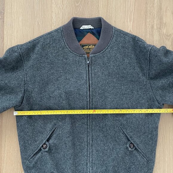 Vintage Eddie Bauer Bomber Jacket Men Large 80s 90s Gray Wool Elbow Patch - Picture 10 of 14